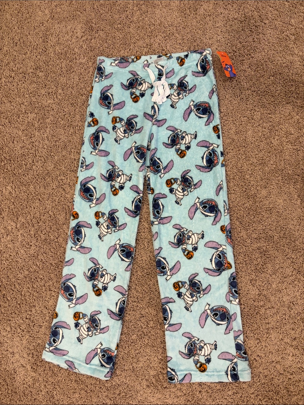 Disney Light Blue Stitch Fleece Pajama Pants with Purple and Navy Accents
